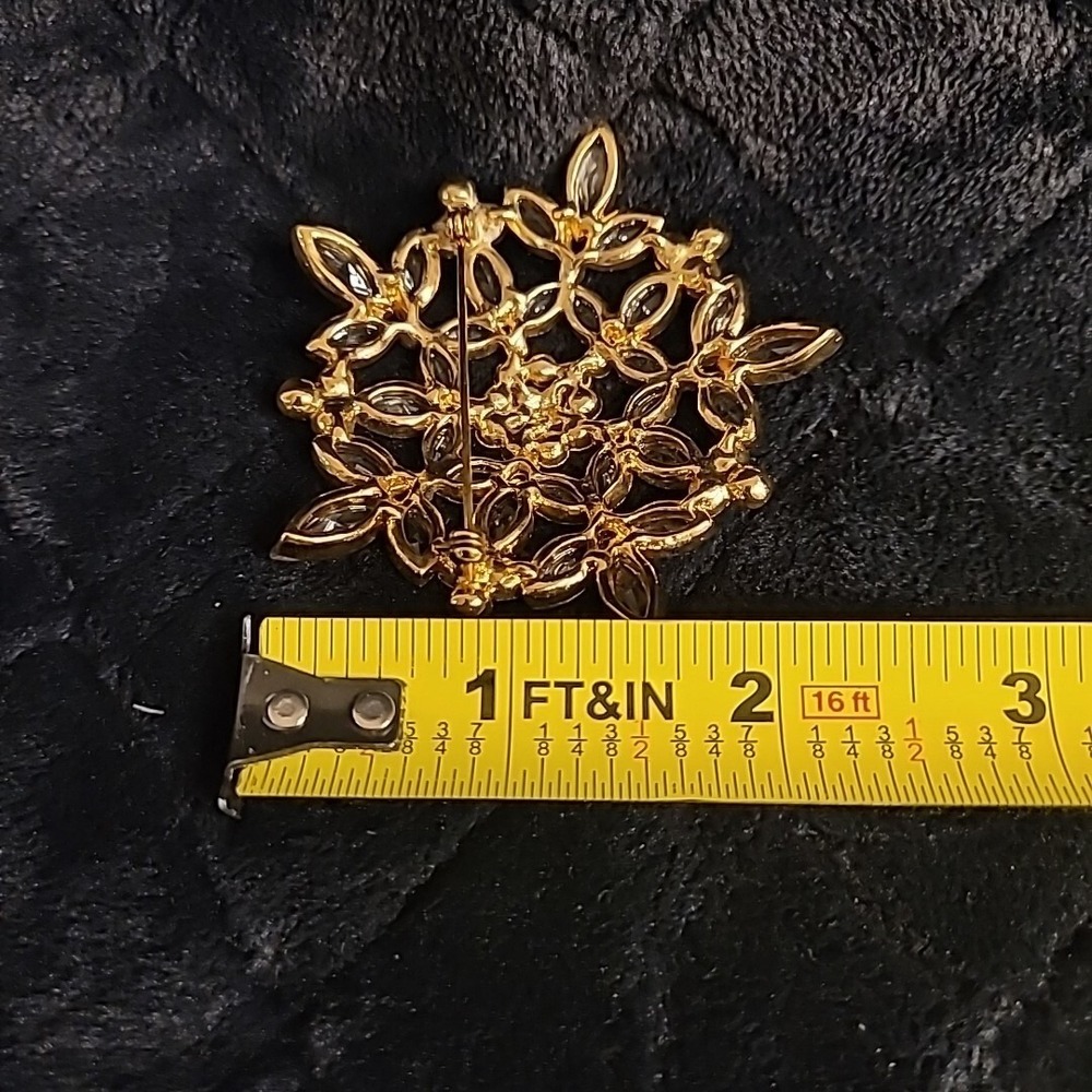 Rhinestones & Tan Aurora Borealis Gold-Tone Brooch‎ Pin 2.5" Vintage - Picture 5 of 7